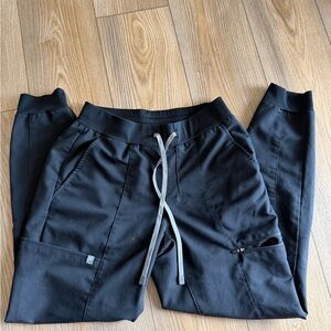 Fabletics Scrubs Black Joggers with Gray Drawstring